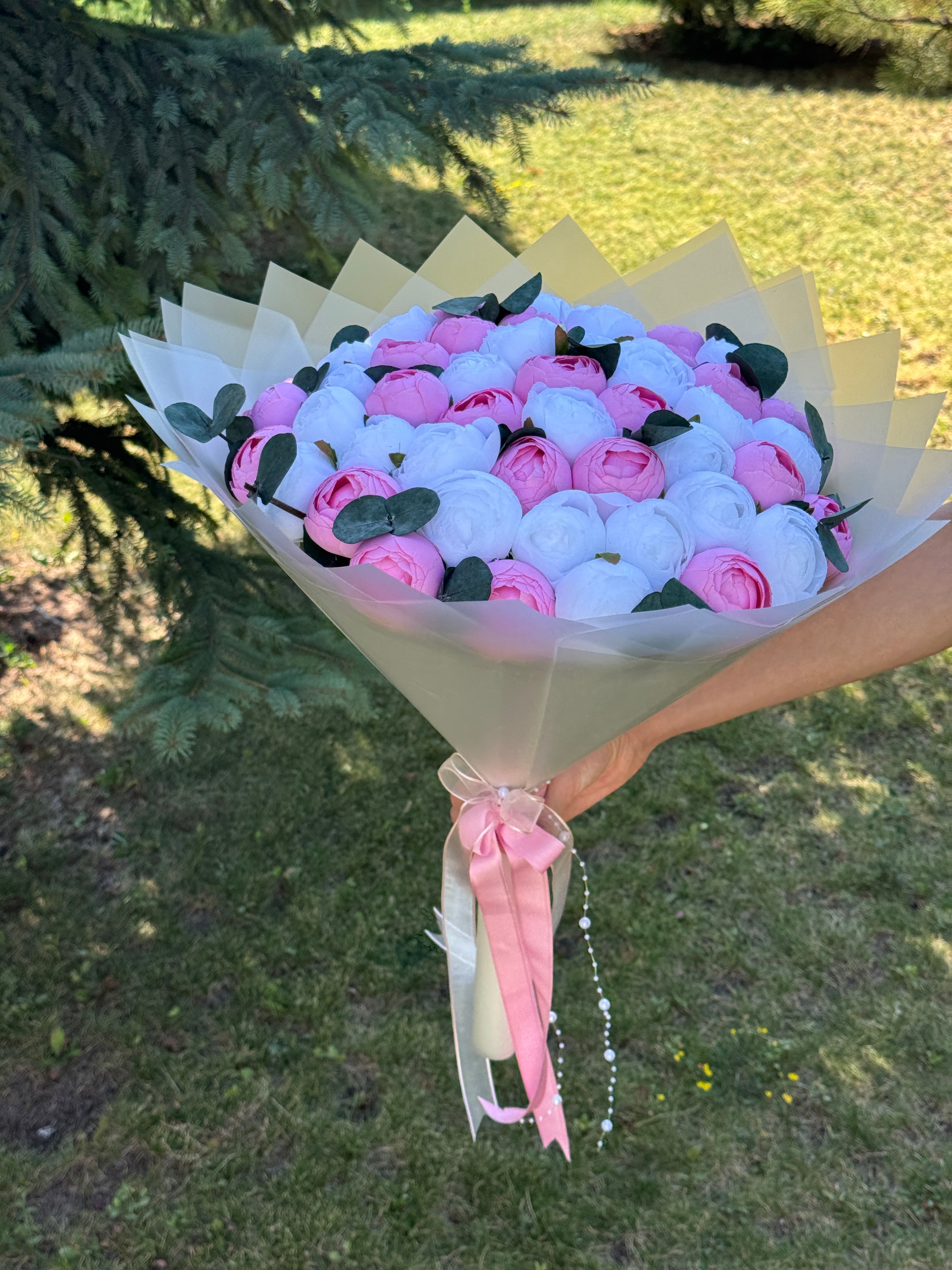 Pembe, Beyaz Renkler ile İsteme Buketi Kız İsteme, Nişan, Söz Kına Hazırlıkları Yapay Çiçek  