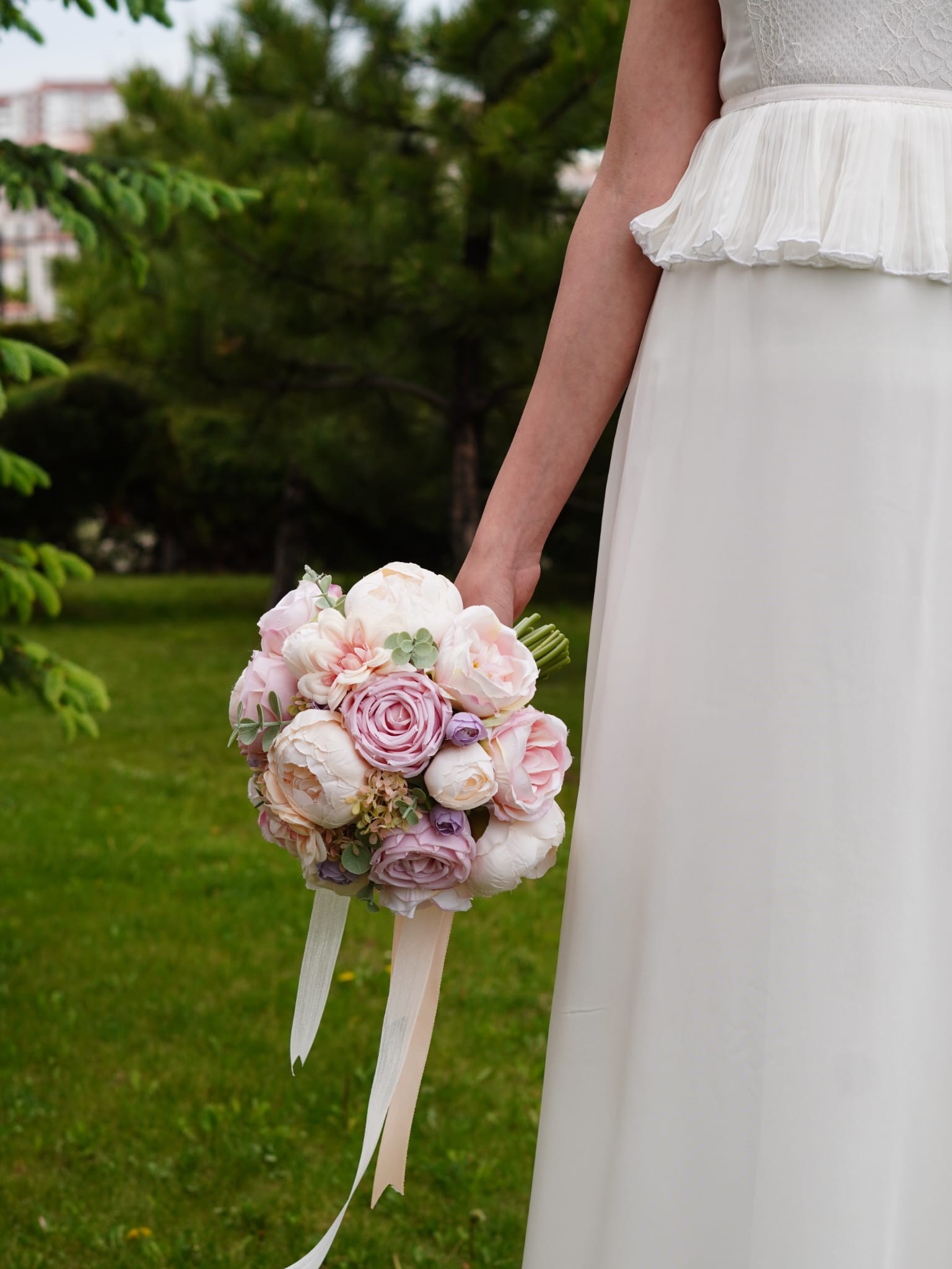 Gelin Buketi Nişan Nikah El Çiçeği Pudra Pembe Lila Krem Yapay Çiçek Yaka Çiçeği