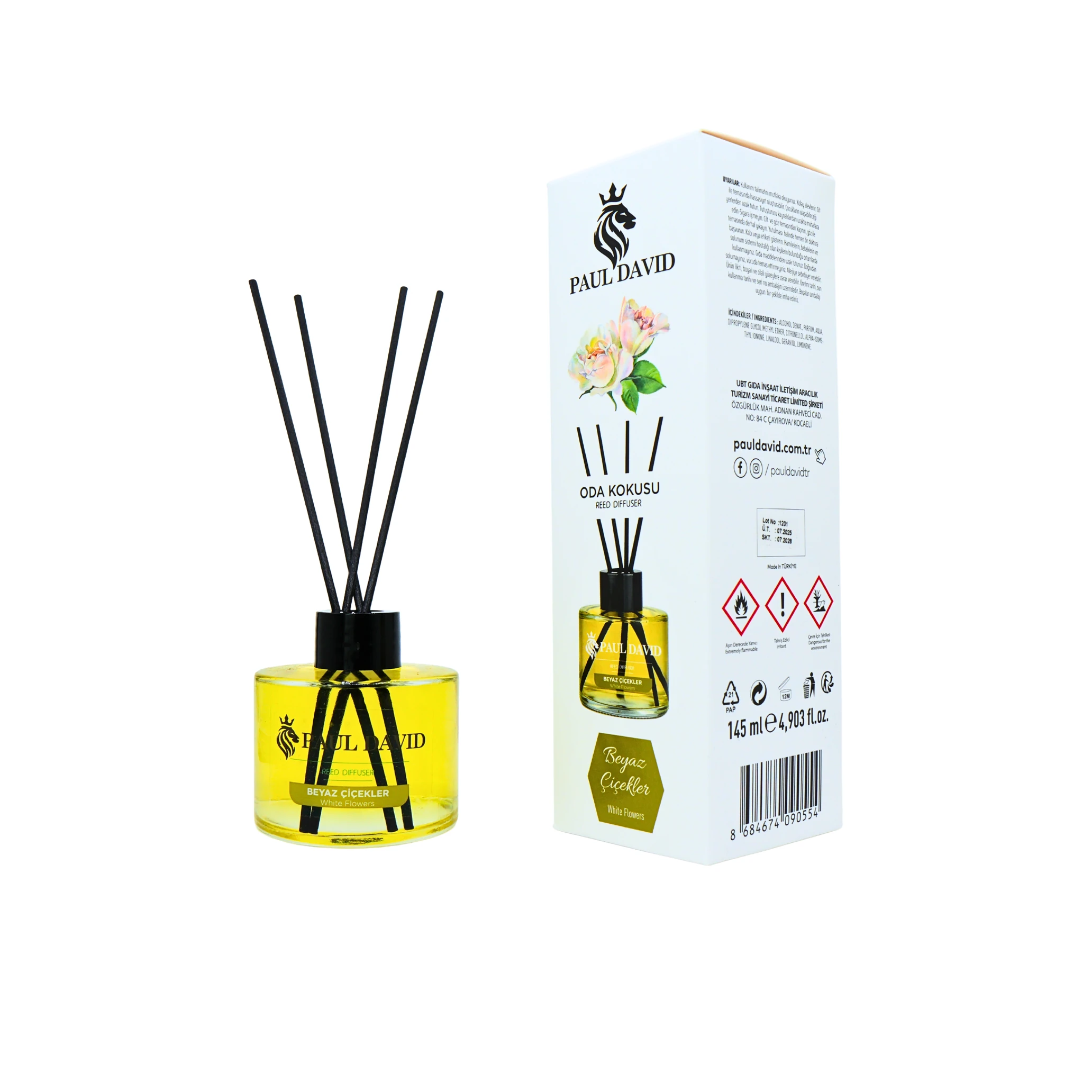 Beyaz Çiçekler Yüksek Koku Yayılımlı Dekoratif Bambu Çubuklu Oda Kokusu 145 ml image