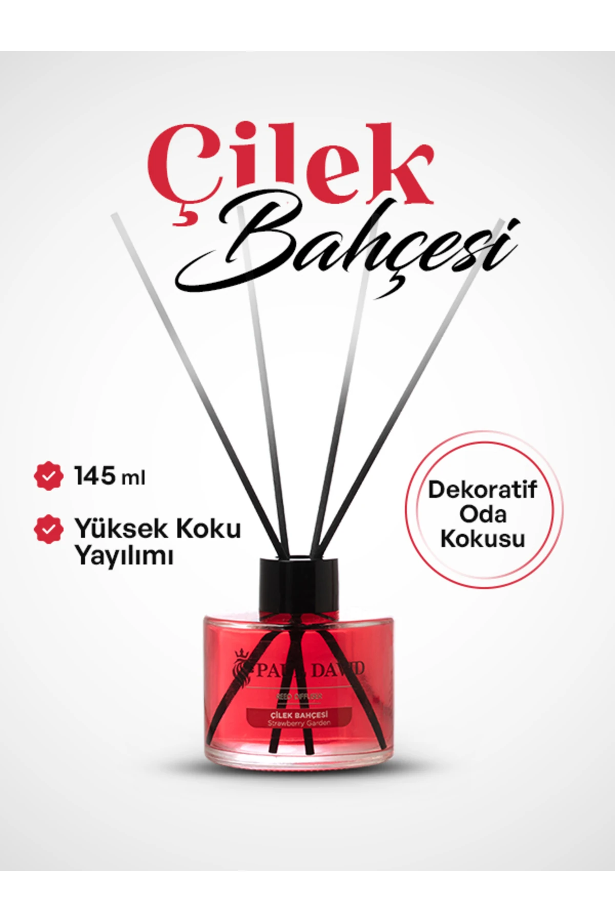 Çilek Bahçesi Yüksek Koku Yayılımlı Dekoratif Bambu Çubuklu Oda Kokusu 145 ml