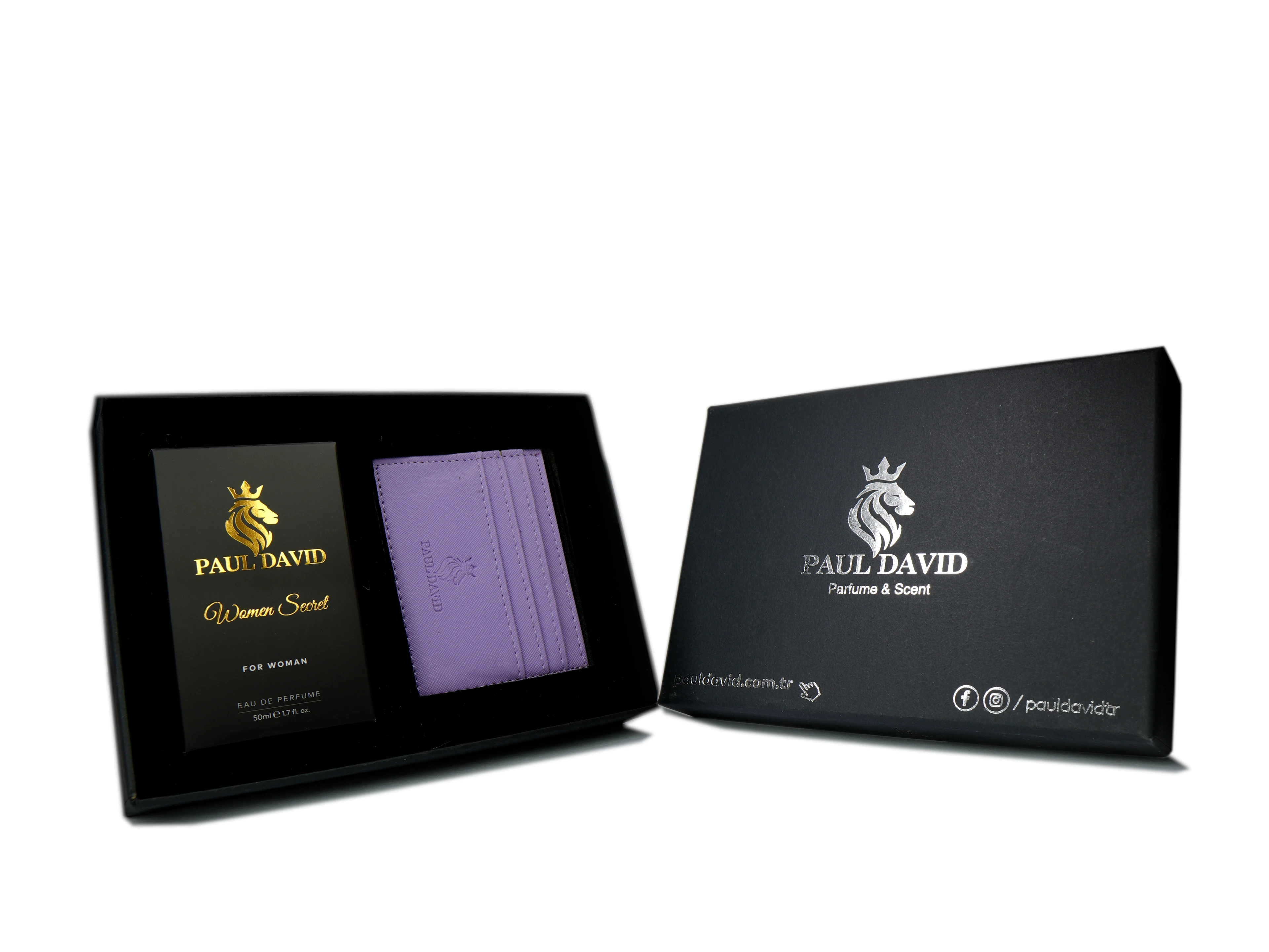 Hediyelik Set Özel Kadın Edp Parfüm Ve Lila Deri Kartlık- Sandal, Tutku Çiçegi Notalari, K-254-9 image