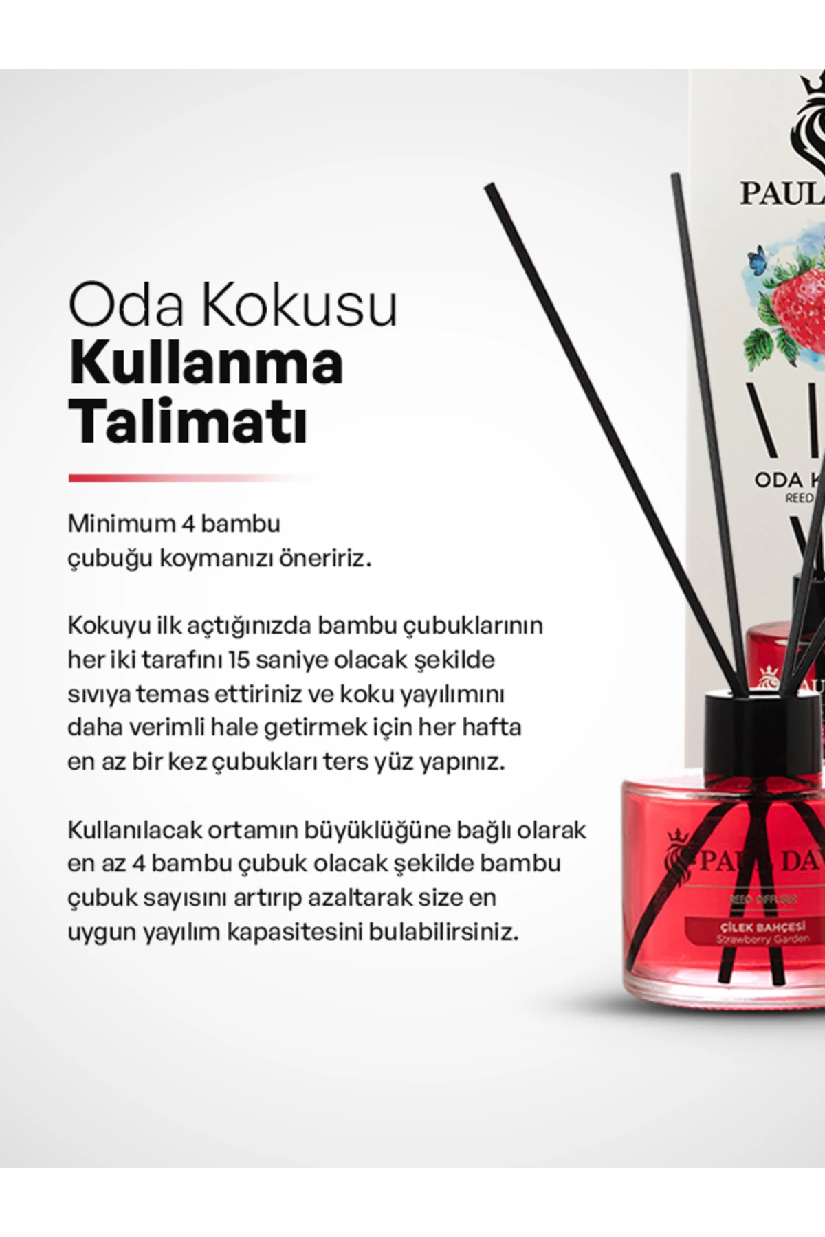 Çilek Bahçesi Yüksek Koku Yayılımlı Dekoratif Bambu Çubuklu Oda Kokusu 145 ml