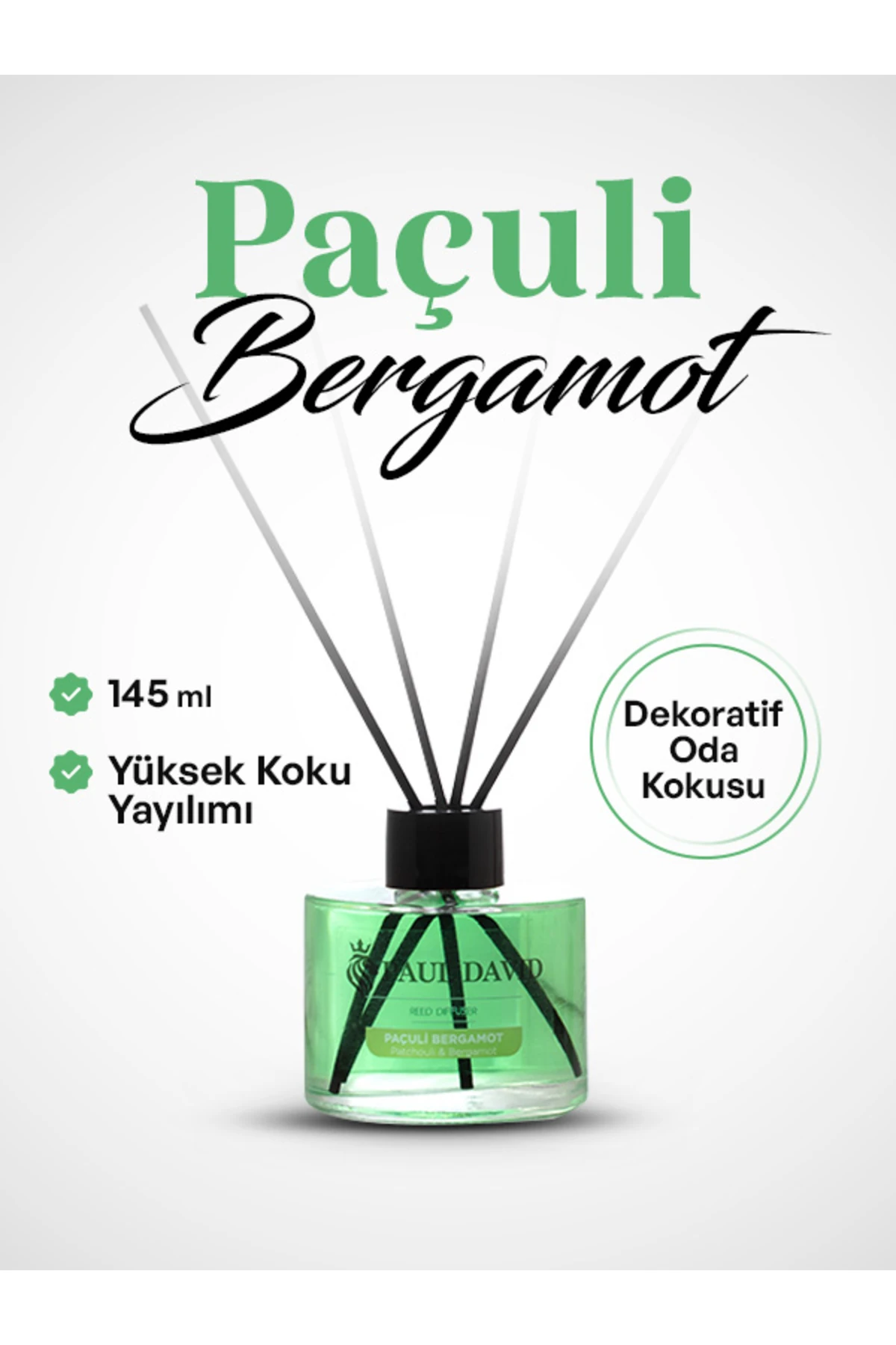 Paçuli & Bergamot Yüksek Koku Yayılımlı Dekoratif Bambu Çubuklu Oda Kokusu 145 ml