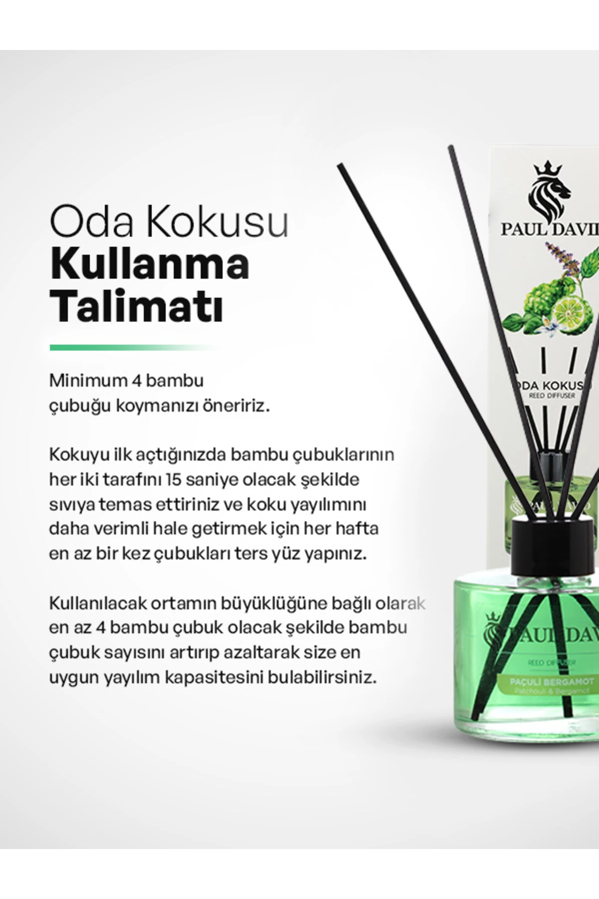 Paçuli & Bergamot Yüksek Koku Yayılımlı Dekoratif Bambu Çubuklu Oda Kokusu 145 ml