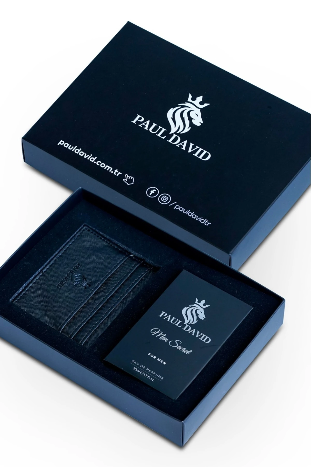 Özel Erkek Hediyelik Parfüm Seti - EDP Parfüm Ve Siyah Deri Kartlık, E-128-1 image