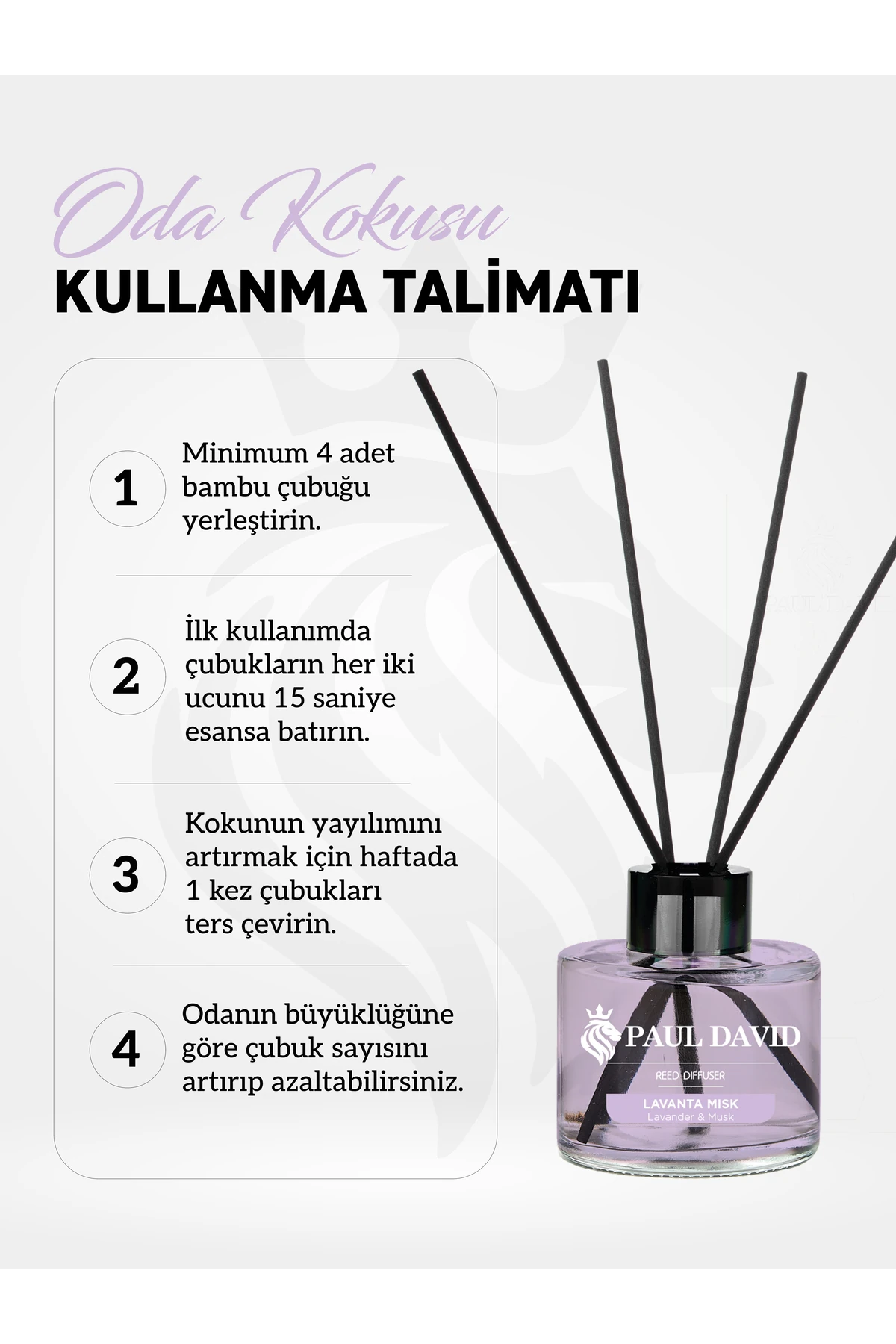 Lavanta Misk Yüksek Koku Yayılımlı Dekoratif Bambu Çubuklu Oda Kokusu 145 ml