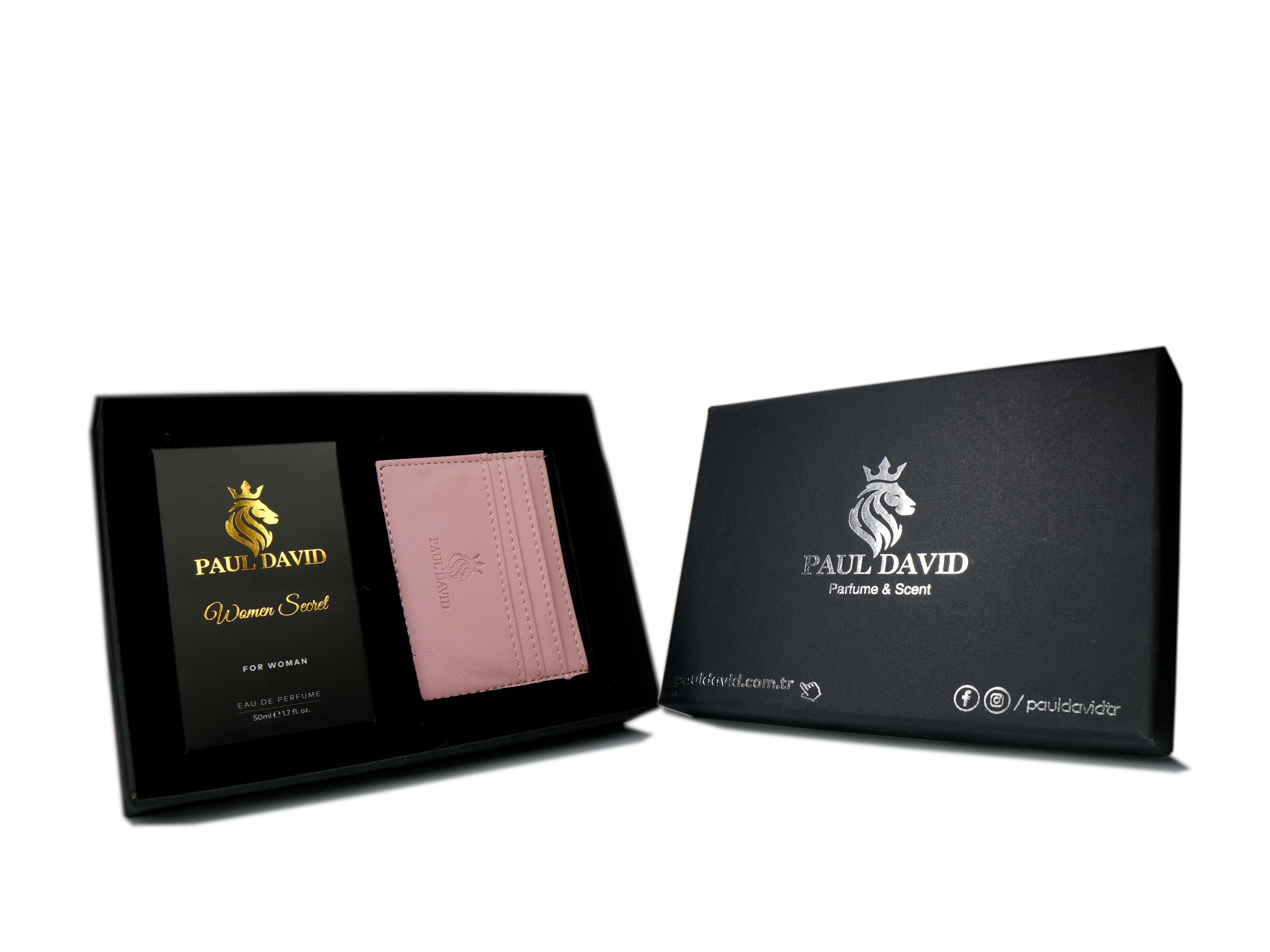 Hediyelik Set Özel Kadın Edp Parfüm Ve Pembe Deri Kartlık- Elma, Nilüfer, Yasemin Notalari, K-289 image