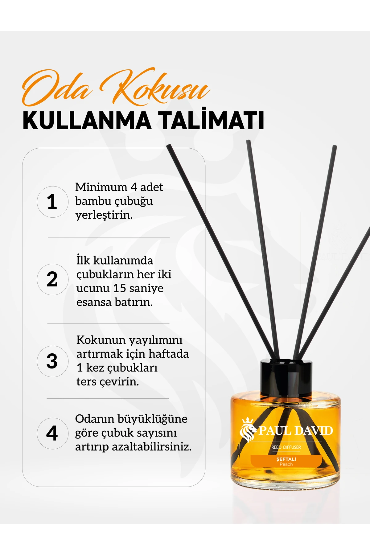 Şeftali Yüksek Koku Yayılımlı Dekoratif Bambu Çubuklu Oda Kokusu 145 ml