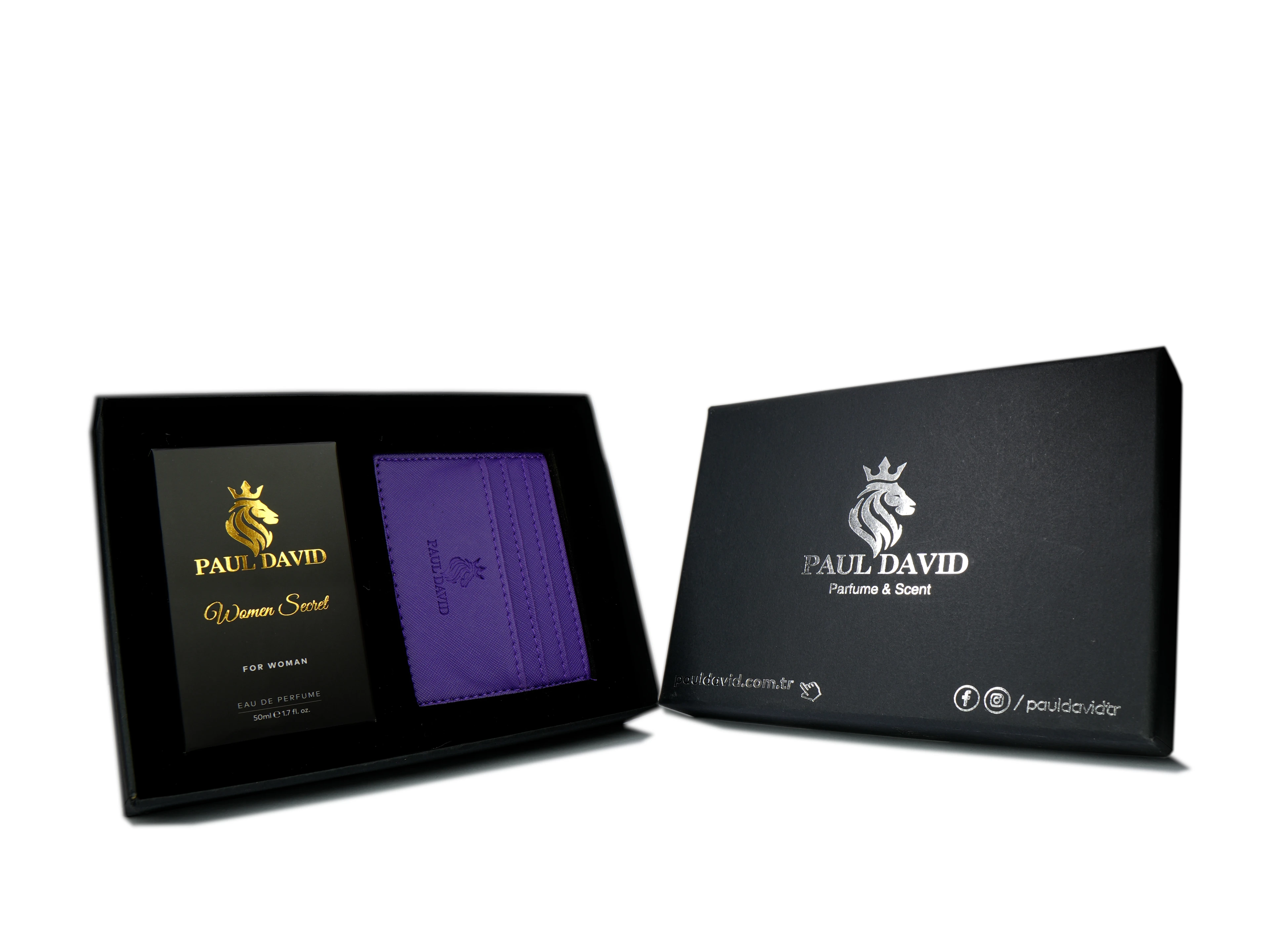 Hediyelik Set Özel Kadın Edp Parfüm Ve Mor Deri Kartlık- Vanilya, Kahve, Armut Notalari, K-307-1 image