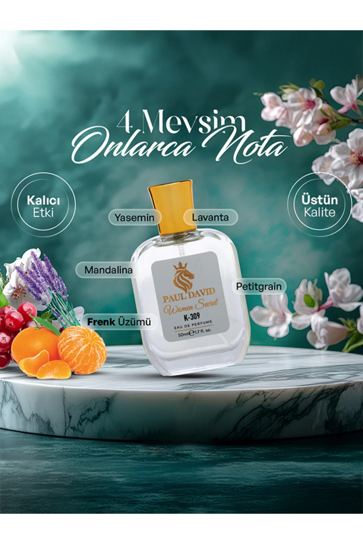 K-309 Oryantal Fougere Kadın Parfüm Edp Uzun Süre Kalıcı 50 ml