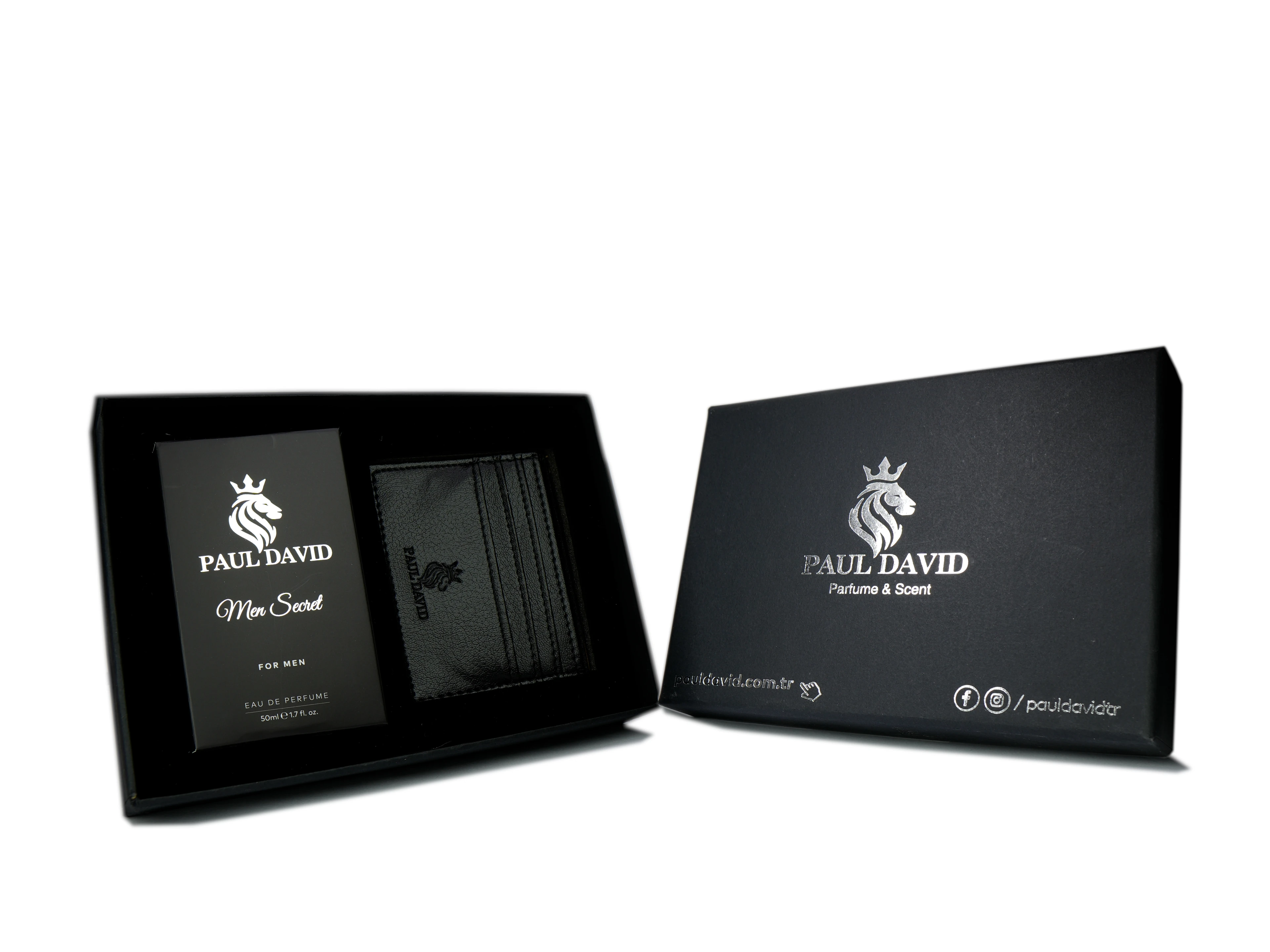 Hediyelik Set Özel Erkek Edp Parfüm Ve Siyah Deri Kartlık - E-105 image