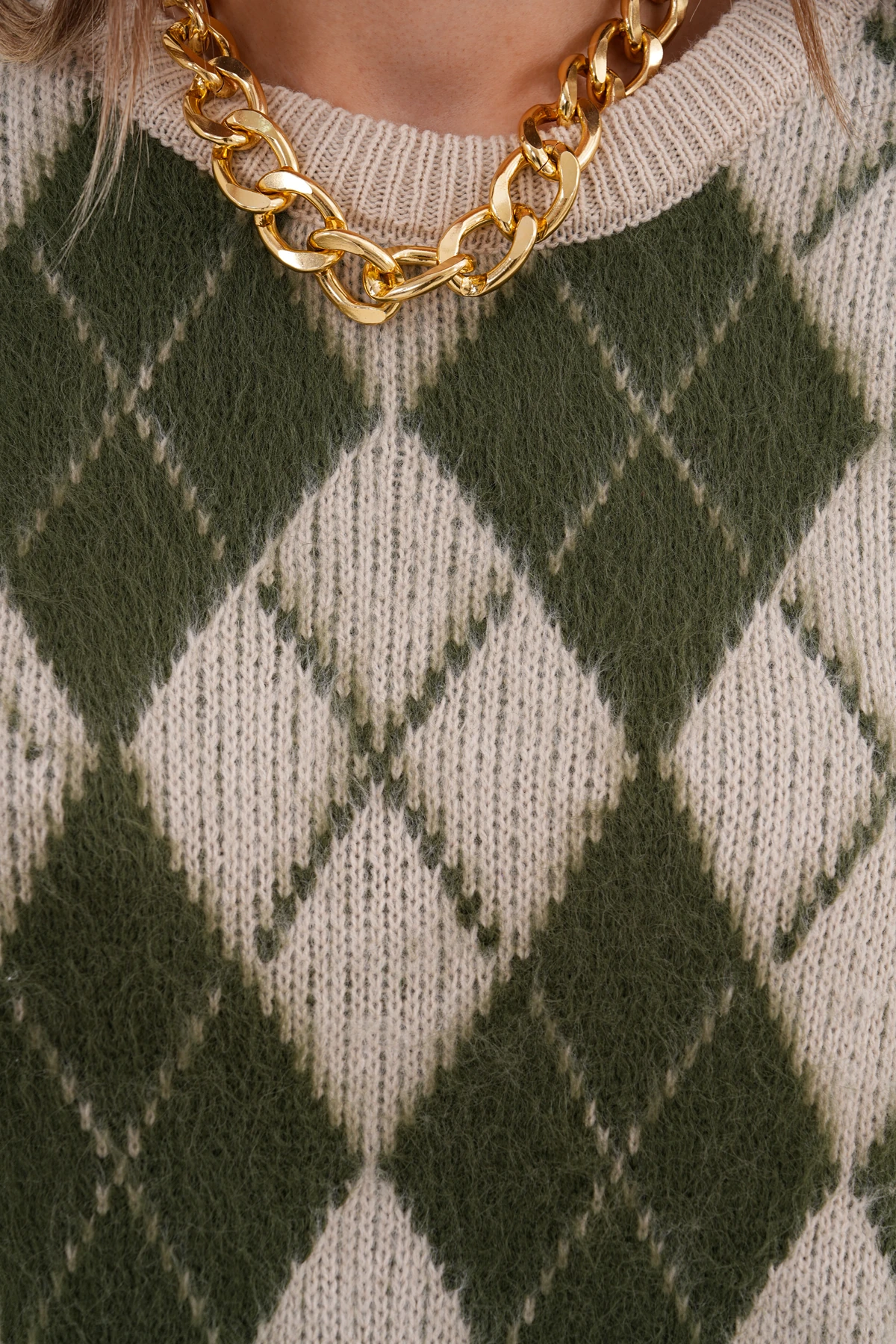 Bisiklet Yaka Baklava Desenli Triko Kazak