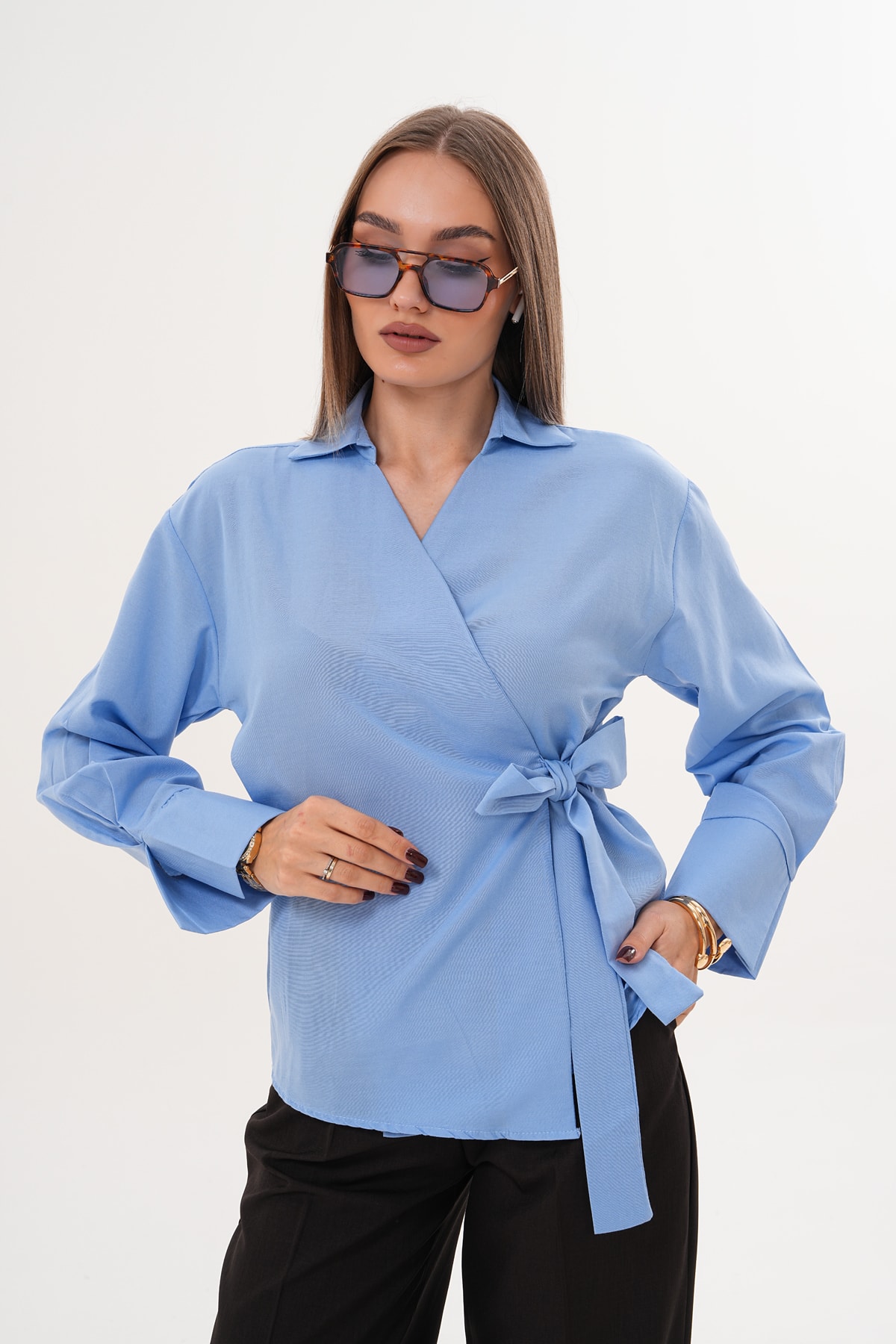 Önü Bağlamalı Düz Kimono Gömlek