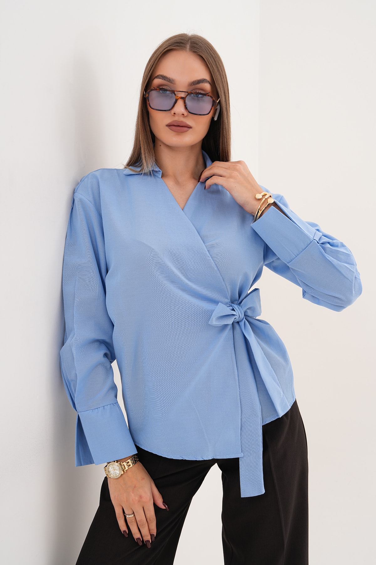 Önü Bağlamalı Düz Kimono Gömlek