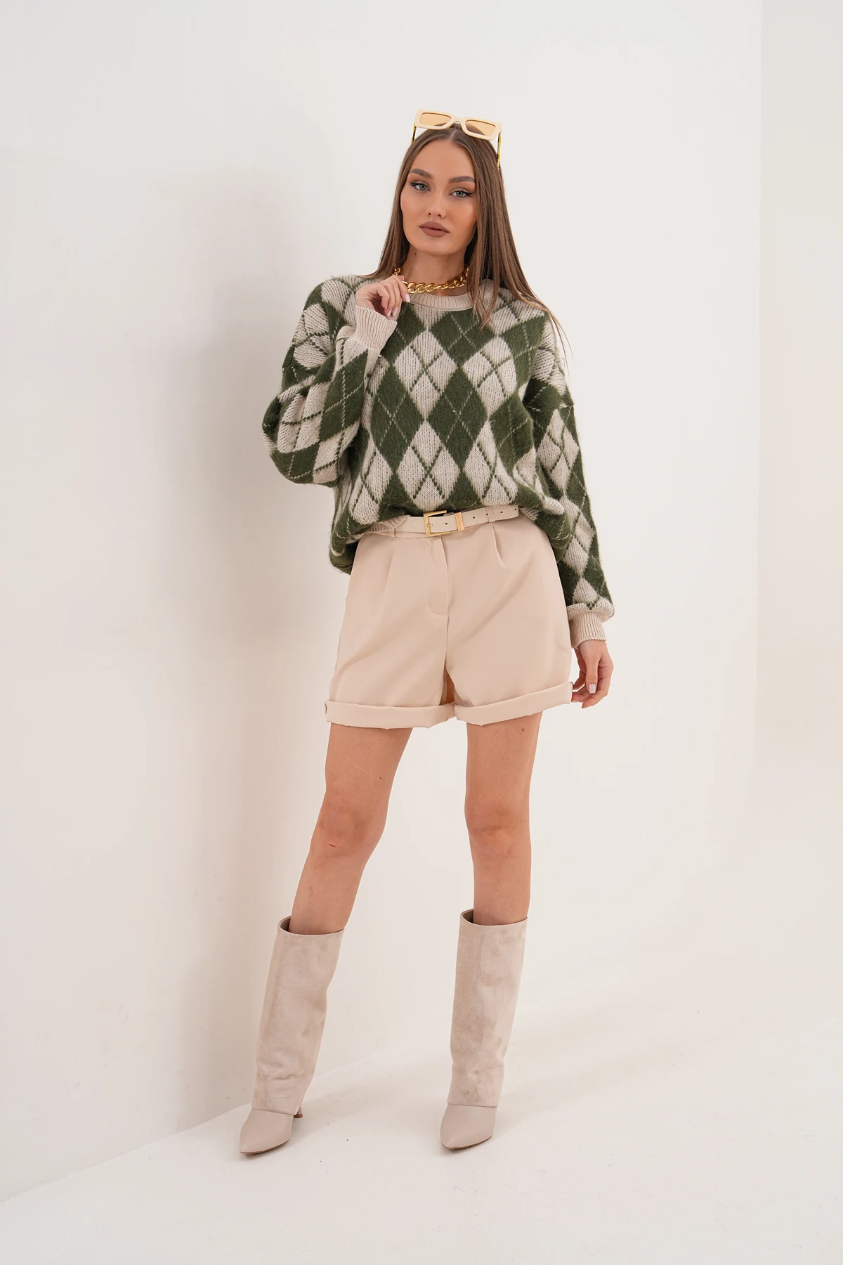 Bisiklet Yaka Baklava Desenli Triko Kazak