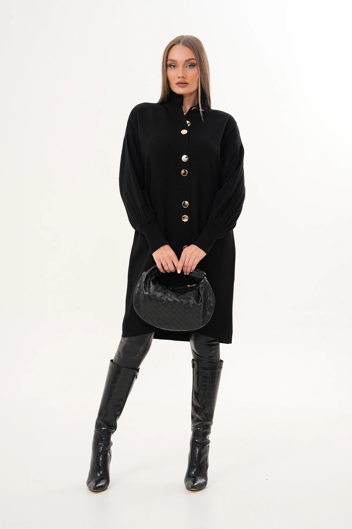 Önü Düğmeli Uzun Triko Hırka