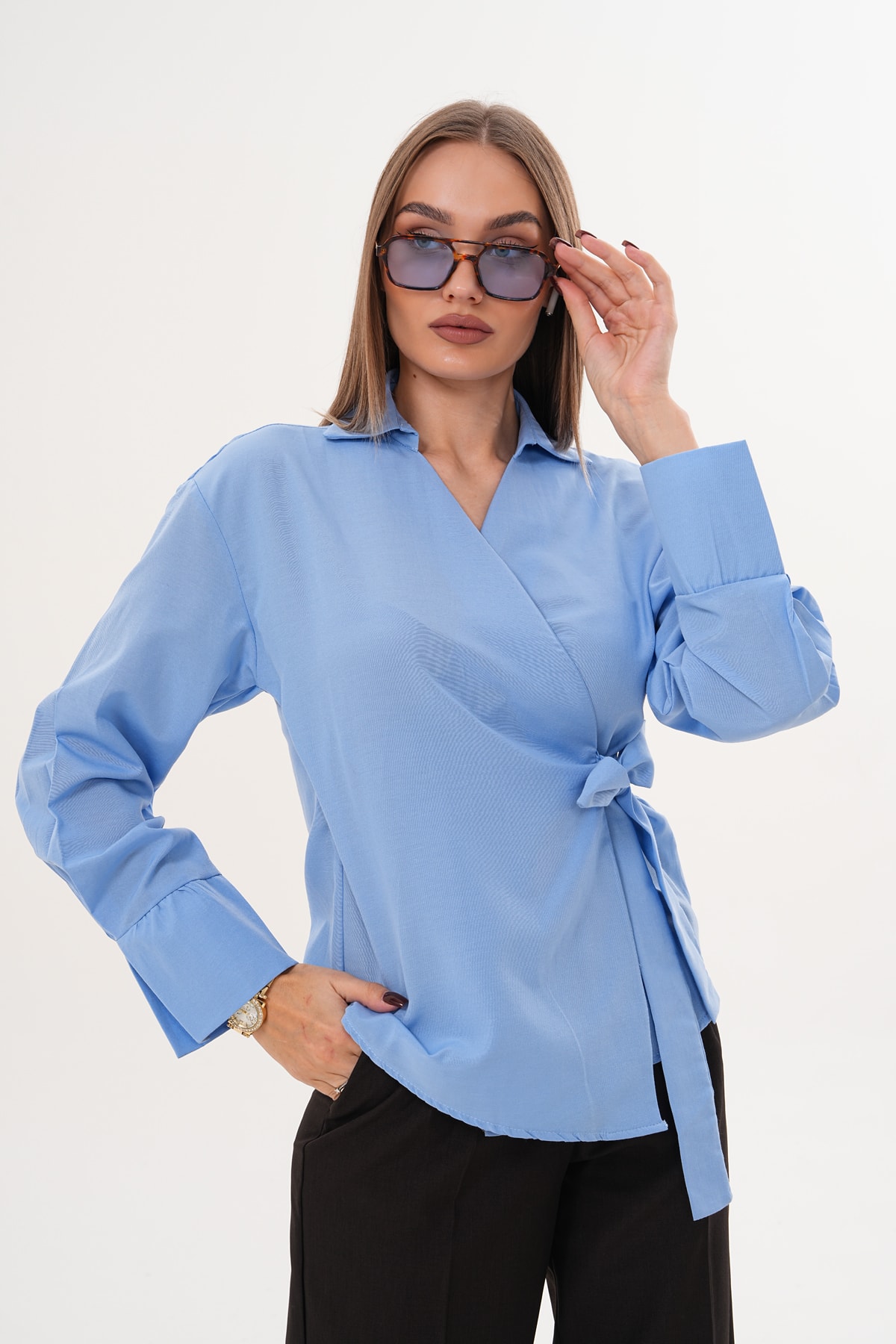 Önü Bağlamalı Düz Kimono Gömlek
