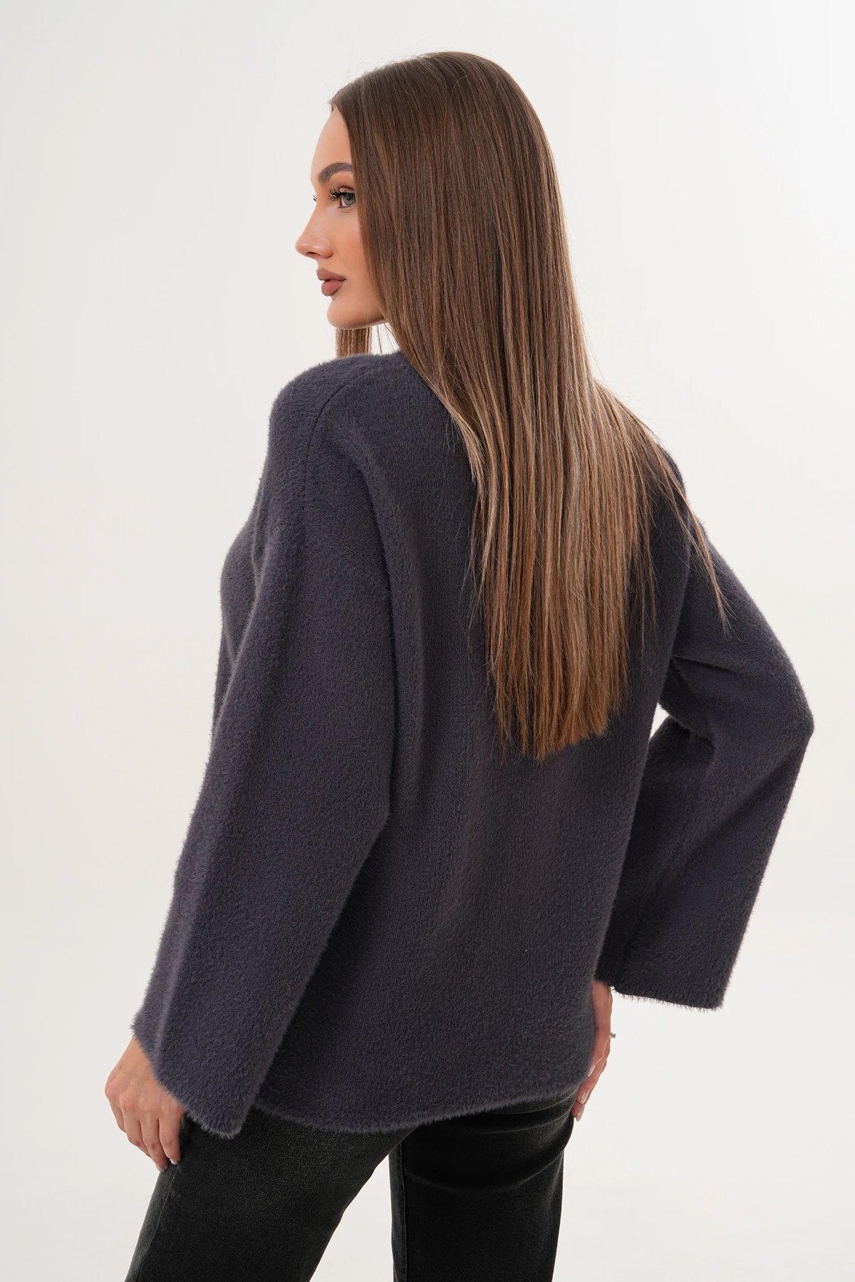 Bisiklet Yaka Sakallı Düz Triko Kazak