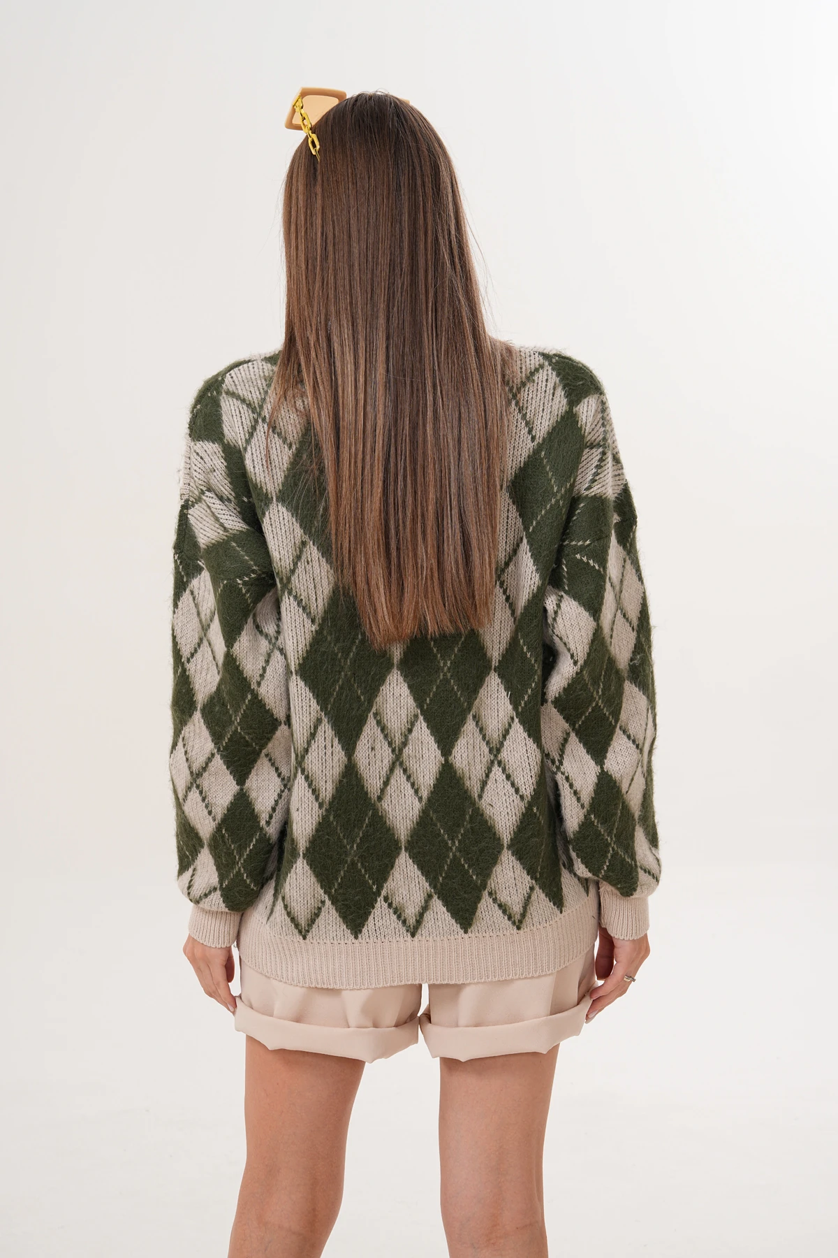 Bisiklet Yaka Baklava Desenli Triko Kazak