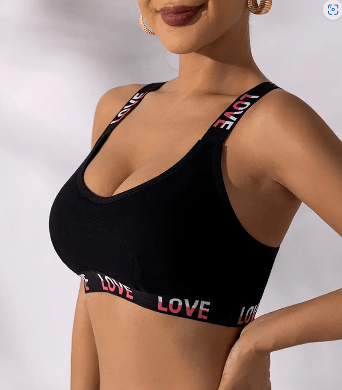 "LOVE" Baskılı Spor Sütyeni Siyah - Beyaz 2 Adet Nefes Alabilir Kendinden Çizgi Desenli Spor Sütyeni Rahat Giyim