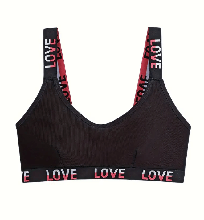 "LOVE" Baskılı Spor Sütyeni Siyah - Beyaz 2 Adet Nefes Alabilir Kendinden Çizgi Desenli Spor Sütyeni Rahat Giyim