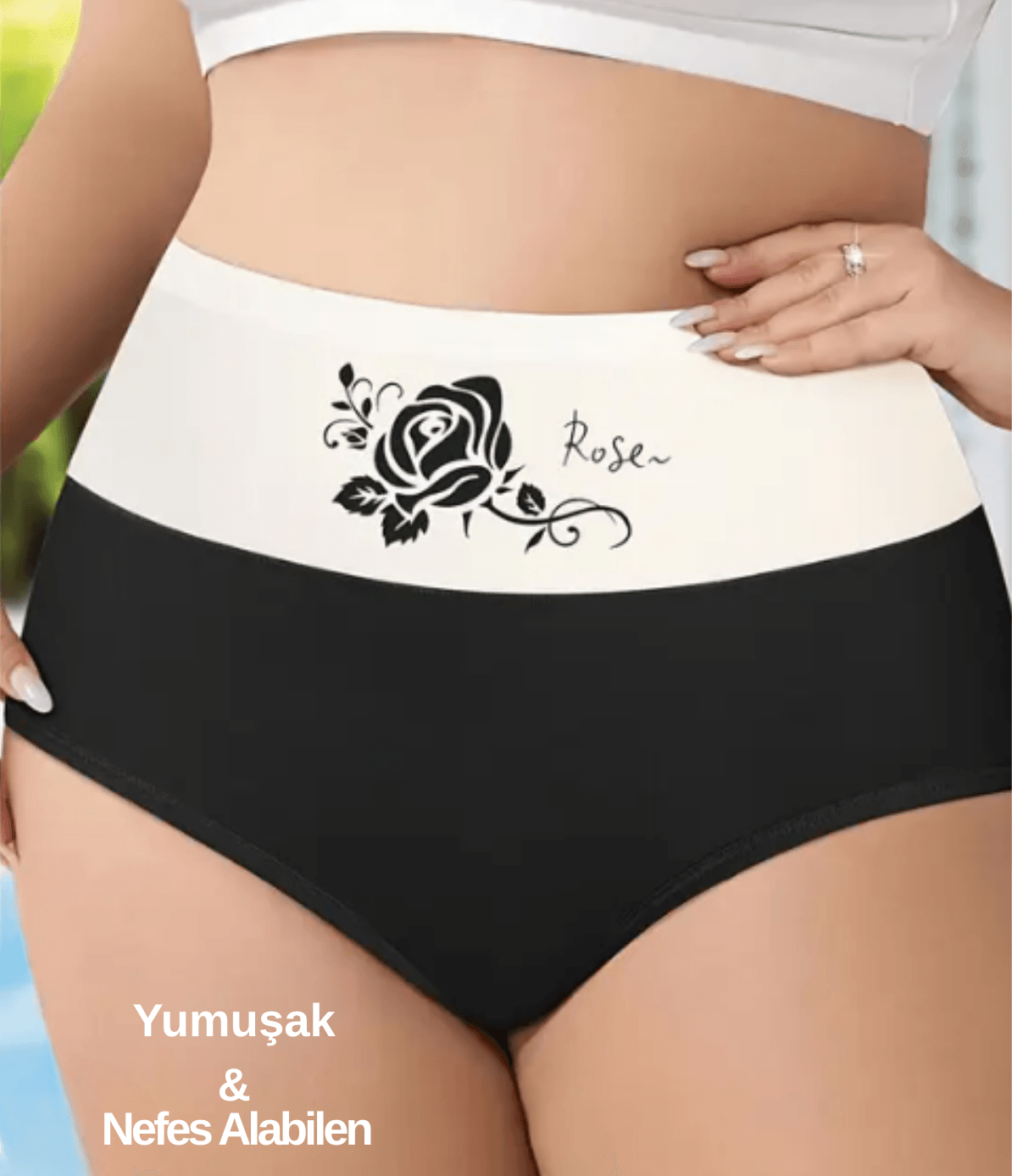 Rose Serisi 2 Adet Siyah Kadın Pamuklu Külot Yüksel Bel Külot Yumuşak, Rahat Giyim