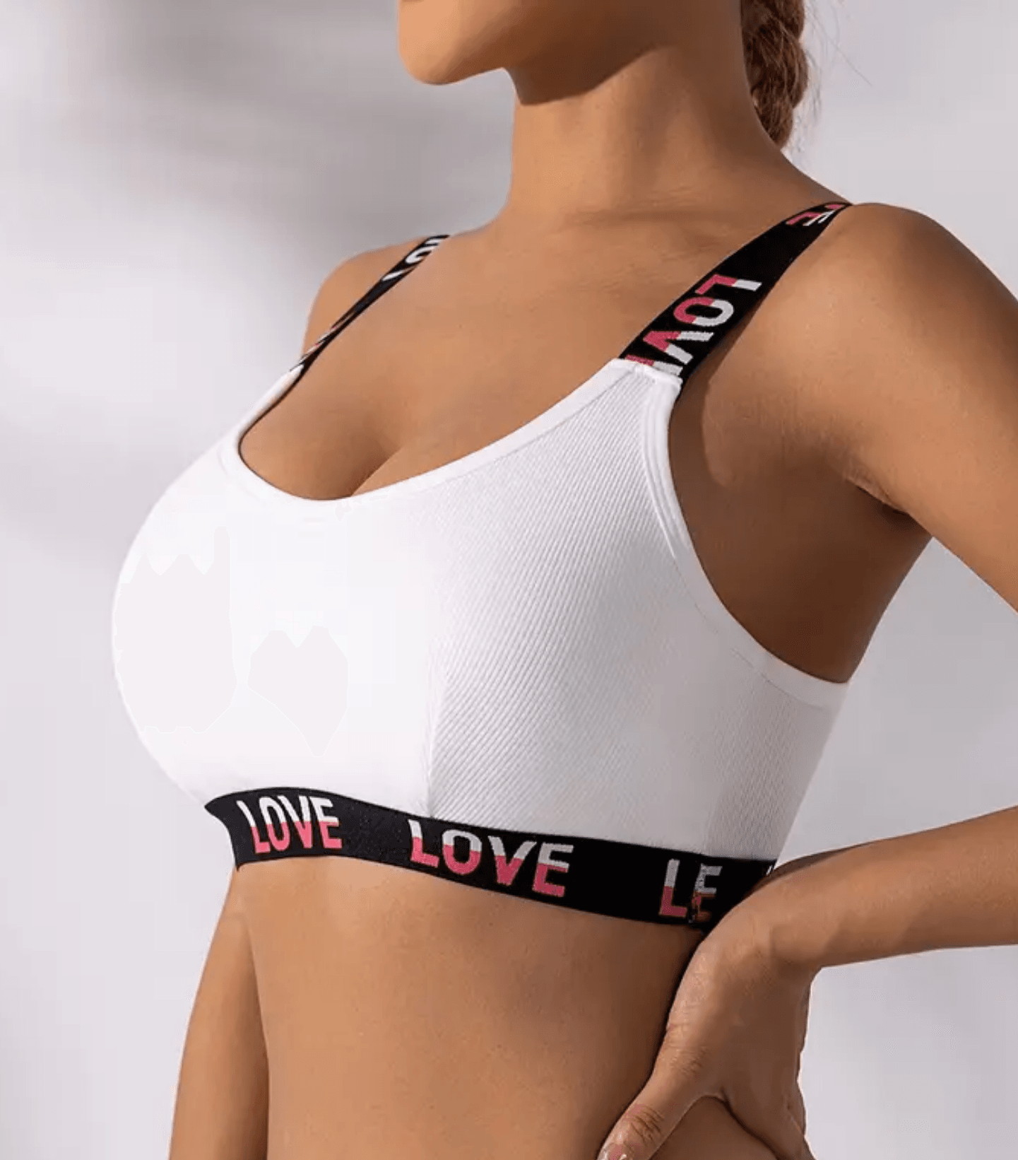 "LOVE" Baskılı Spor Sütyeni Siyah - Beyaz 2 Adet Nefes Alabilir Kendinden Çizgi Desenli Spor Sütyeni Rahat Giyim