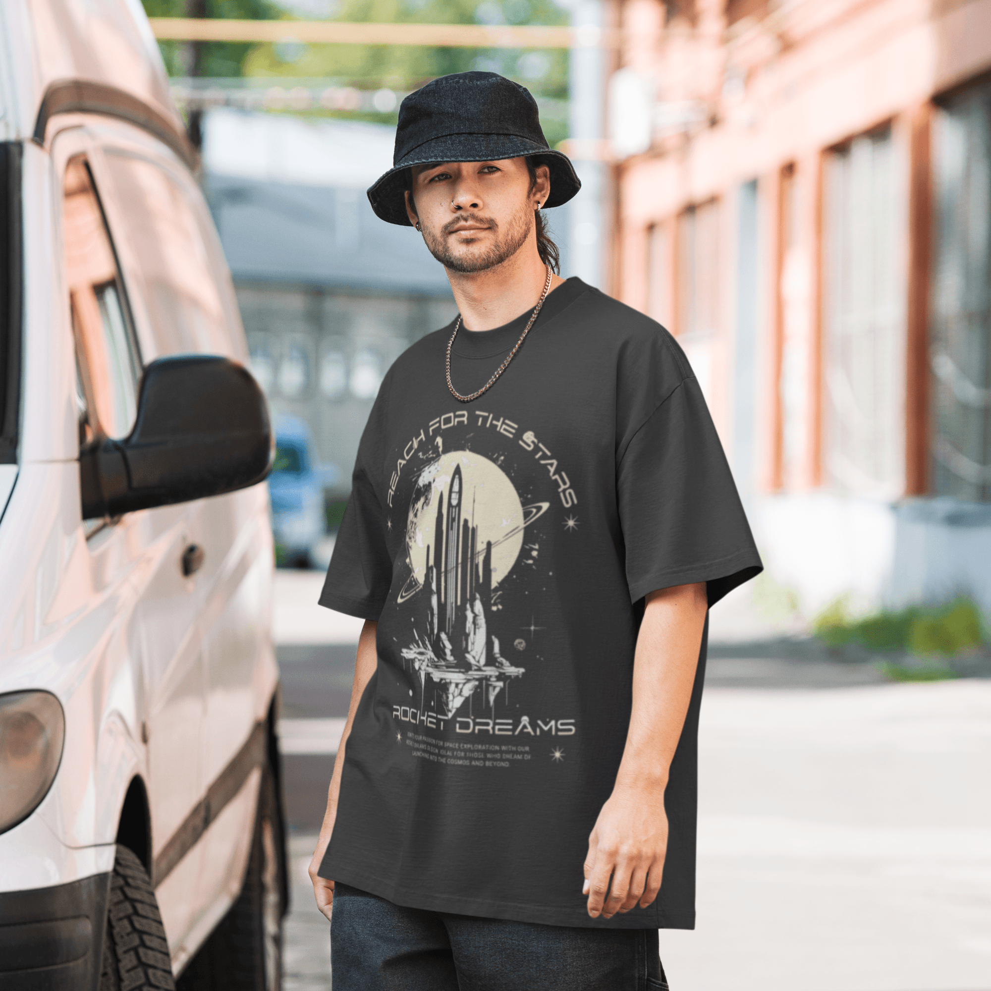 Rocket Dreams Printed Oversized Faded T-Shirt main variant image