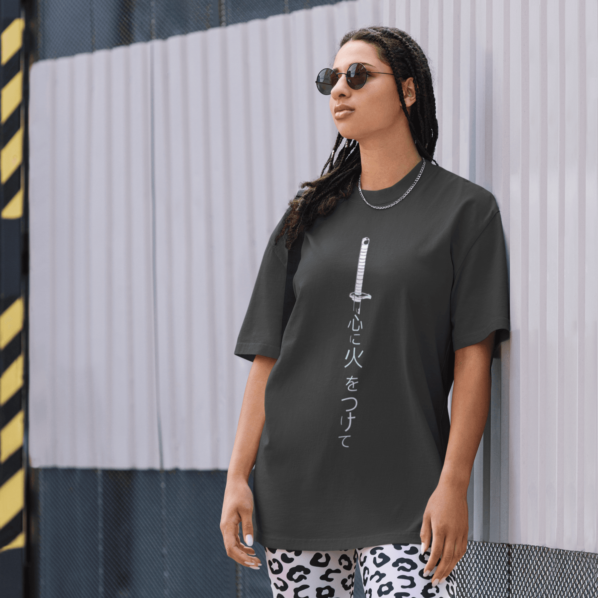 Japanese Embroidered Sword Oversized Faded T-Shirt