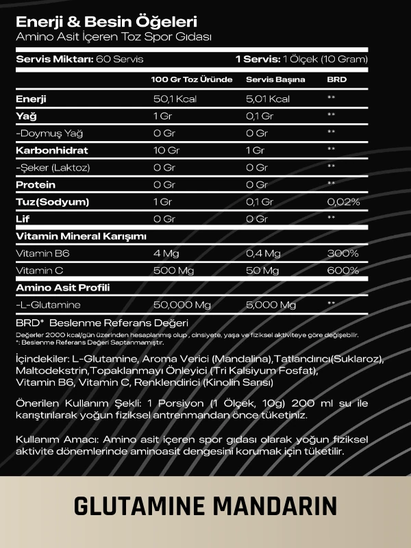 GOLDEN GLUTAMİN 300 GRAM 30 SERVİS MANDARIN AROMALI