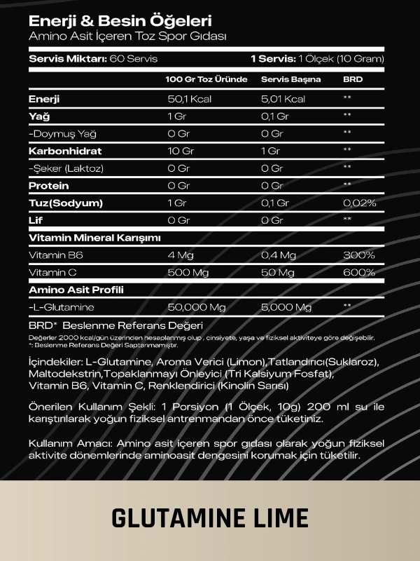 GLUTAMİN 300 GRAM 30 SERVİS COOL LIME