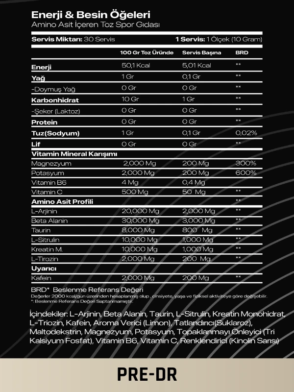 PREWORKOUT 300 GRAM 30 SERVİS COOL LİME