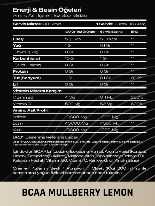 BCAA 4:1:1 300 GRAM 30 SERVİS DUT-LİMON