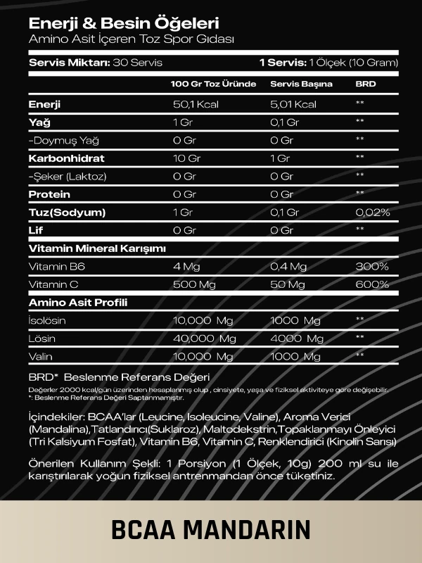 BCAA 4:1:1 300 GRAM 30 SERVİS MANDALİNA