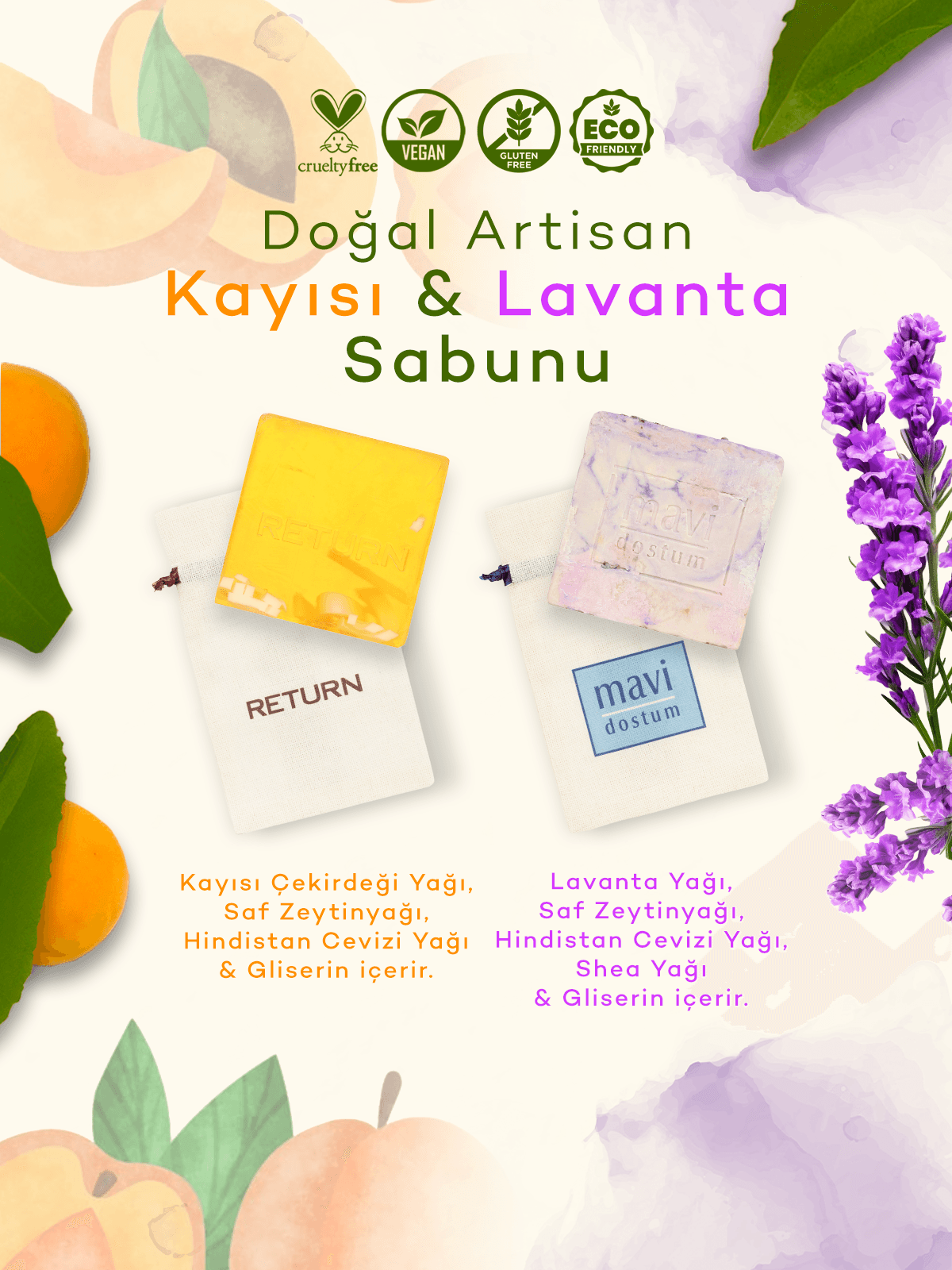 Artisan Lavanta Yağı Sabunu + Artisan Kayısı Çekirdeği Sabunu Avantajlı Set