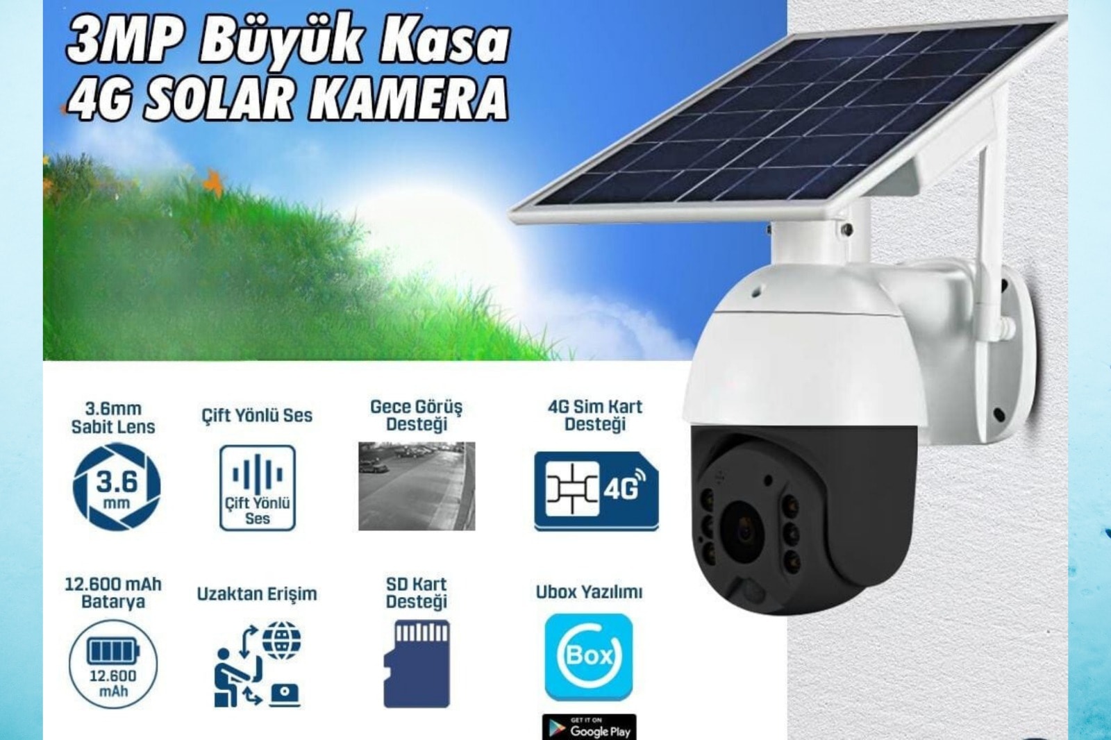 Kablosuz 3MP 4G Sim Kartlı Güneş Enerjili 12.600 Ptz Kamera