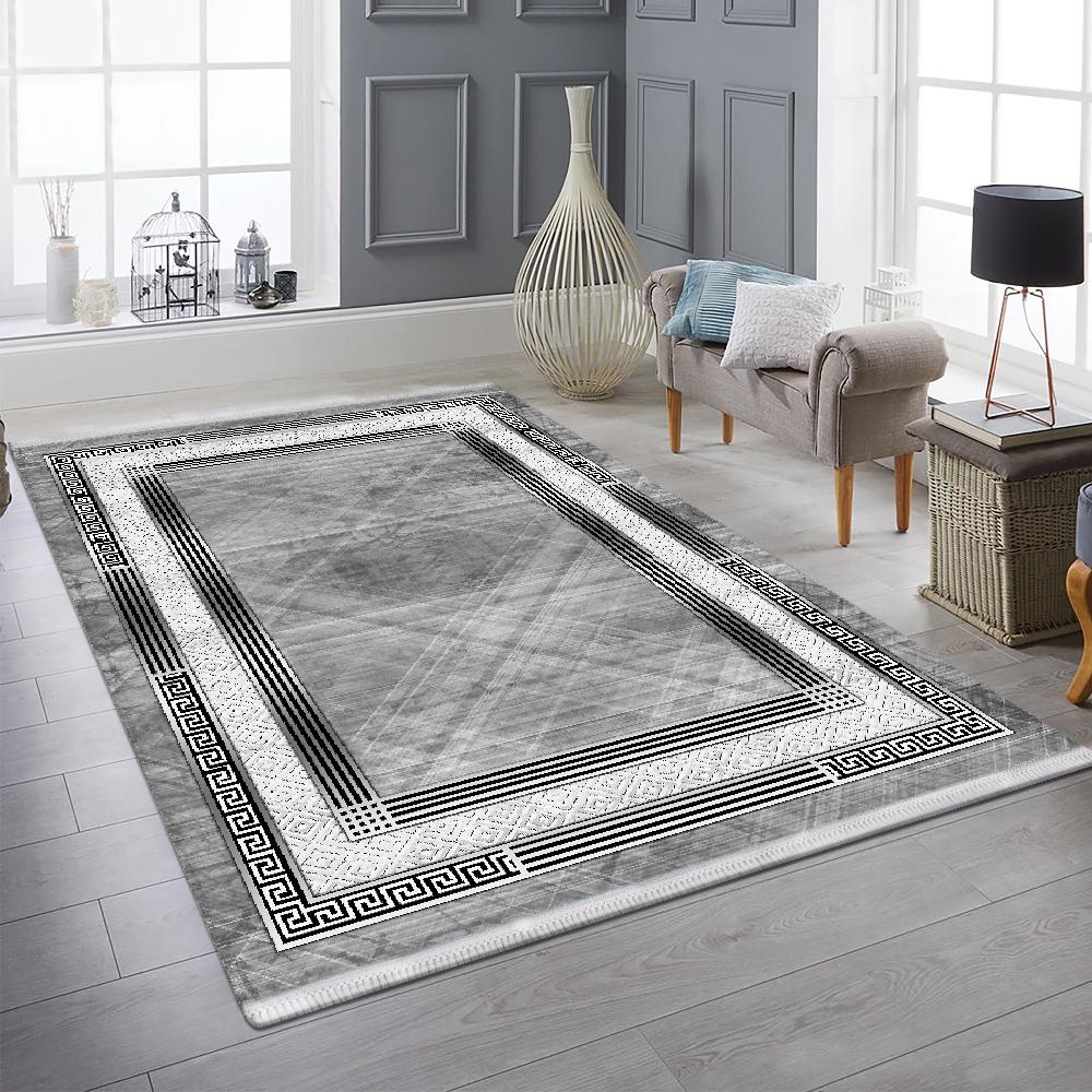 Gri Siyah Grek Desenli Modern Halı 
