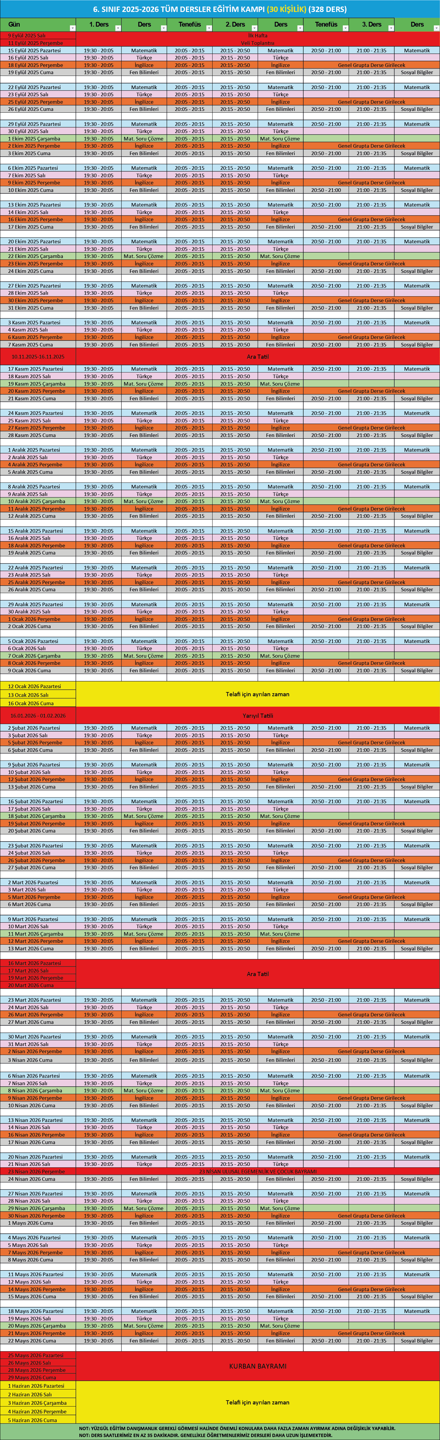 6.Sınıf VIP 2025–2026 Eğitim Kampı Paketi