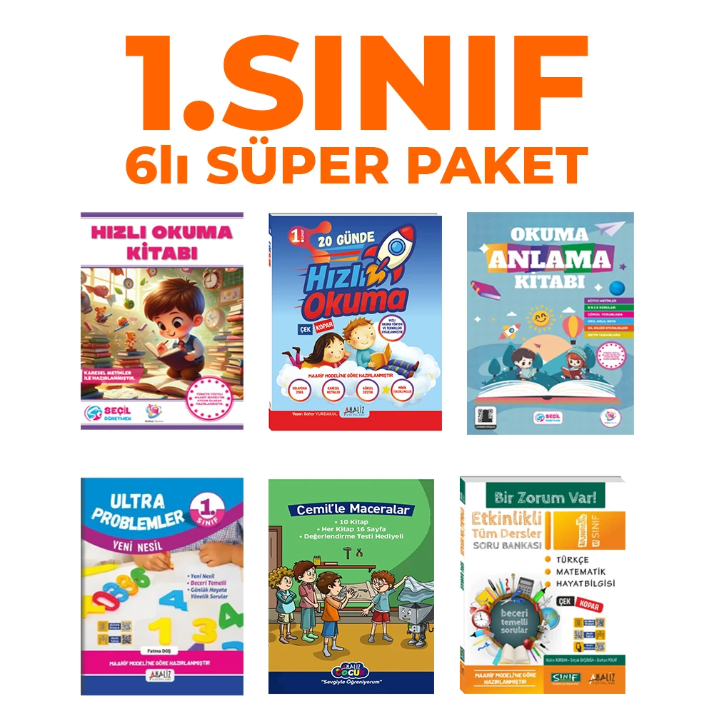 1.Sınıf 6'lı Süper Paket – Hızlı Okuma, Okuma Anlama, Matematik ve Etkinlik Paketi
