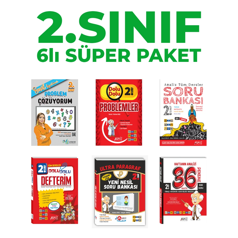 2.Sınıf 6lı Süper Paket – Problem Çözme, Soru Bankası, Deneme (6 Kitap)