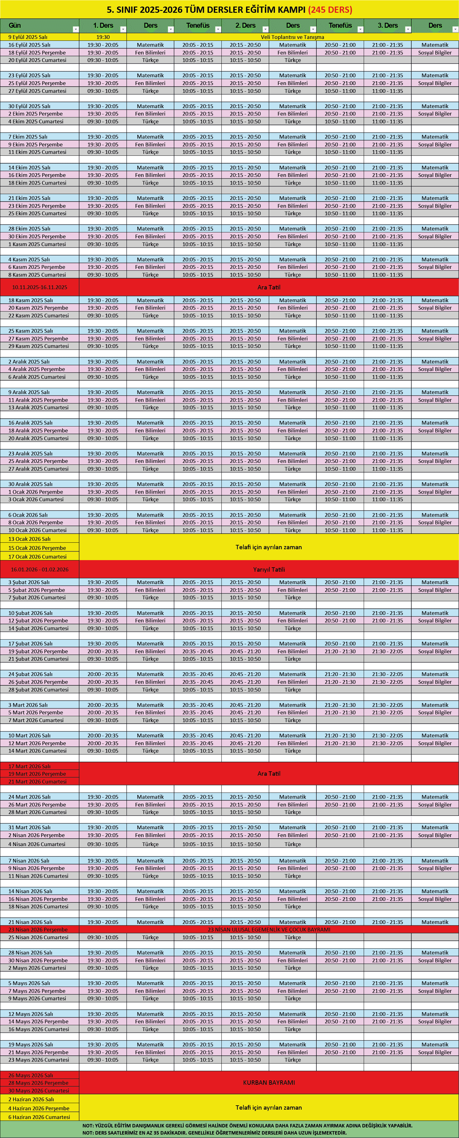 5.Sınıf Tüm Dersler 2025-2026 Eğitim Kampı