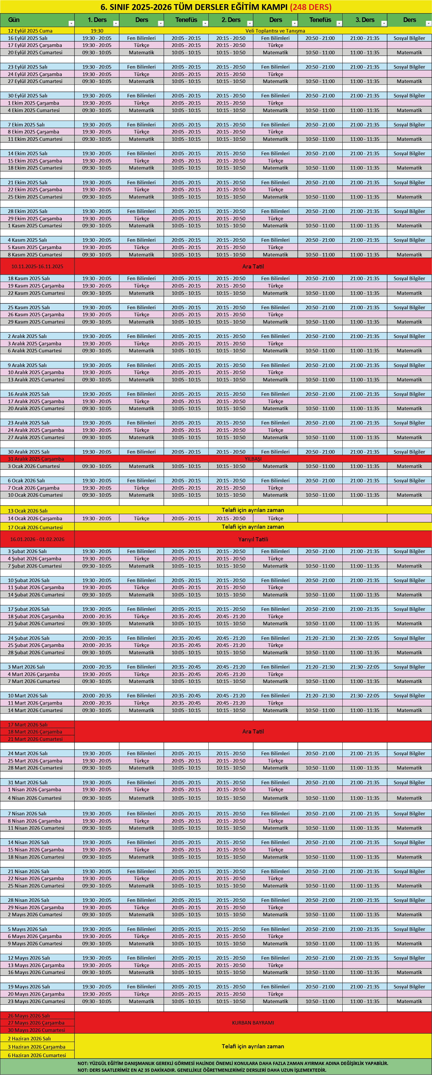 6.Sınıf Tüm Dersler 2025-2026 Eğitim Kampı Paketi