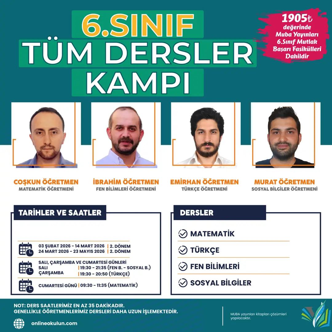 6.Sınıf Tüm Dersler 2025-2026 Eğitim Kampı Paketi 2.Dönem