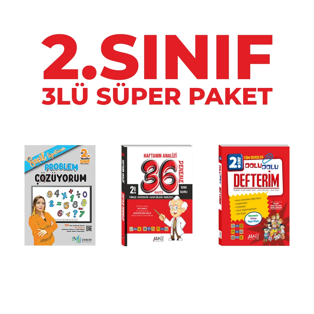 2. Sınıf 3’lü Süper Paket – Problem Çözme, 36 Haftalık Deneme ve Tüm Dersler Dolu dolu Defter Seti | 2. Sınıf Kaynak Kitap Seti