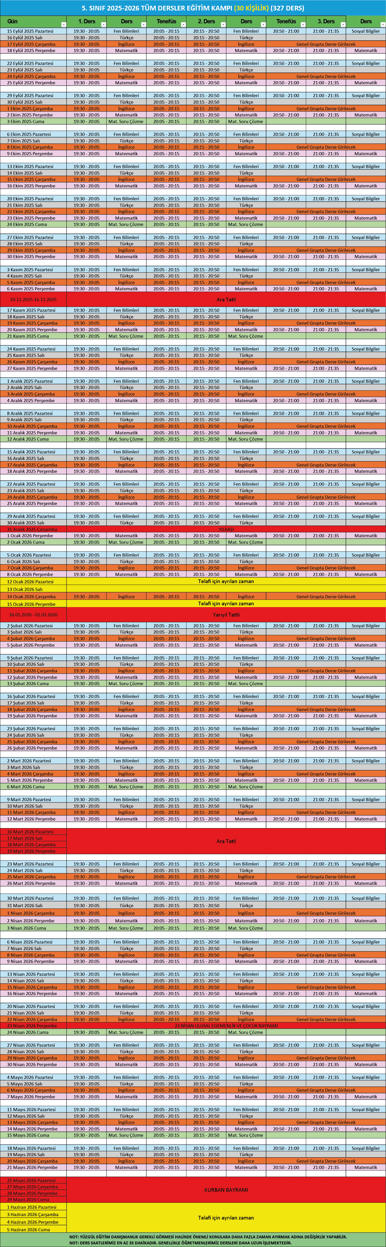 5.Sınıf VIP 2.Grup Tüm Dersler 2025–2026 Eğitim Kampı