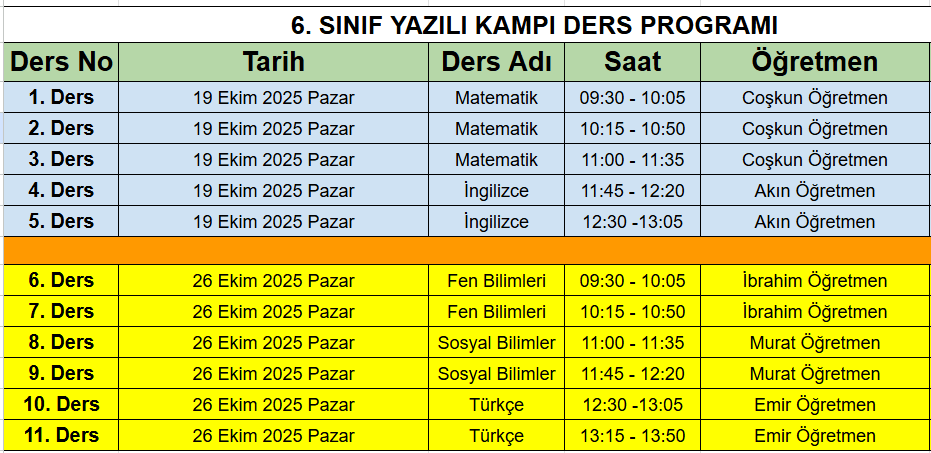 6.Sınıf Yazılı Kampı – Online Sınav Hazırlık