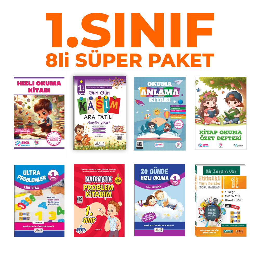 1.Sınıf 8'li Süper Paket – Hızlı Okuma, Okuma Anlama, Matematik ve Etkinlik Paketi