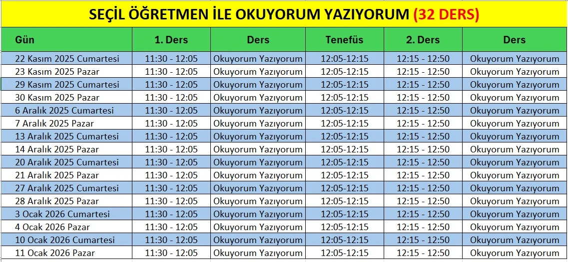 Seçil Öğretmen ile 1.Sınıf Okuyorum Yazıyorum Kampı 16 gün 32 Ders