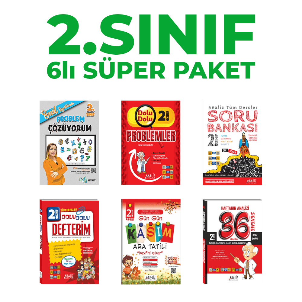 2.Sınıf 6lı Süper Paket – Problem Çözme, Soru Bankası, Deneme (6 Kitap)