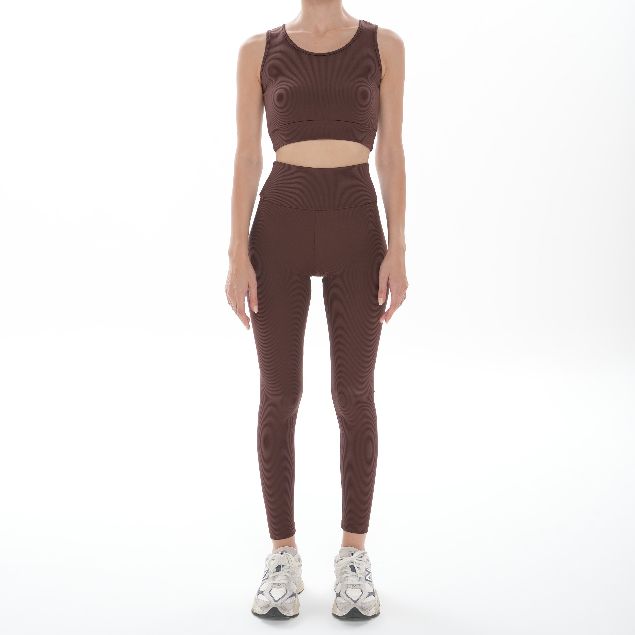 Spor Tayt Crop Top Takım - KAHVERENGİ